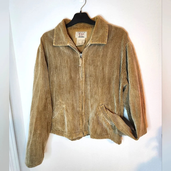 VINTAGE 90S AT LAST AND CO Tan Corduroy Full Zip Jacket Large - Picture 1 of 5